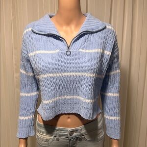 Elegant Blue and White Striped Women's Turtleneck Sweater
